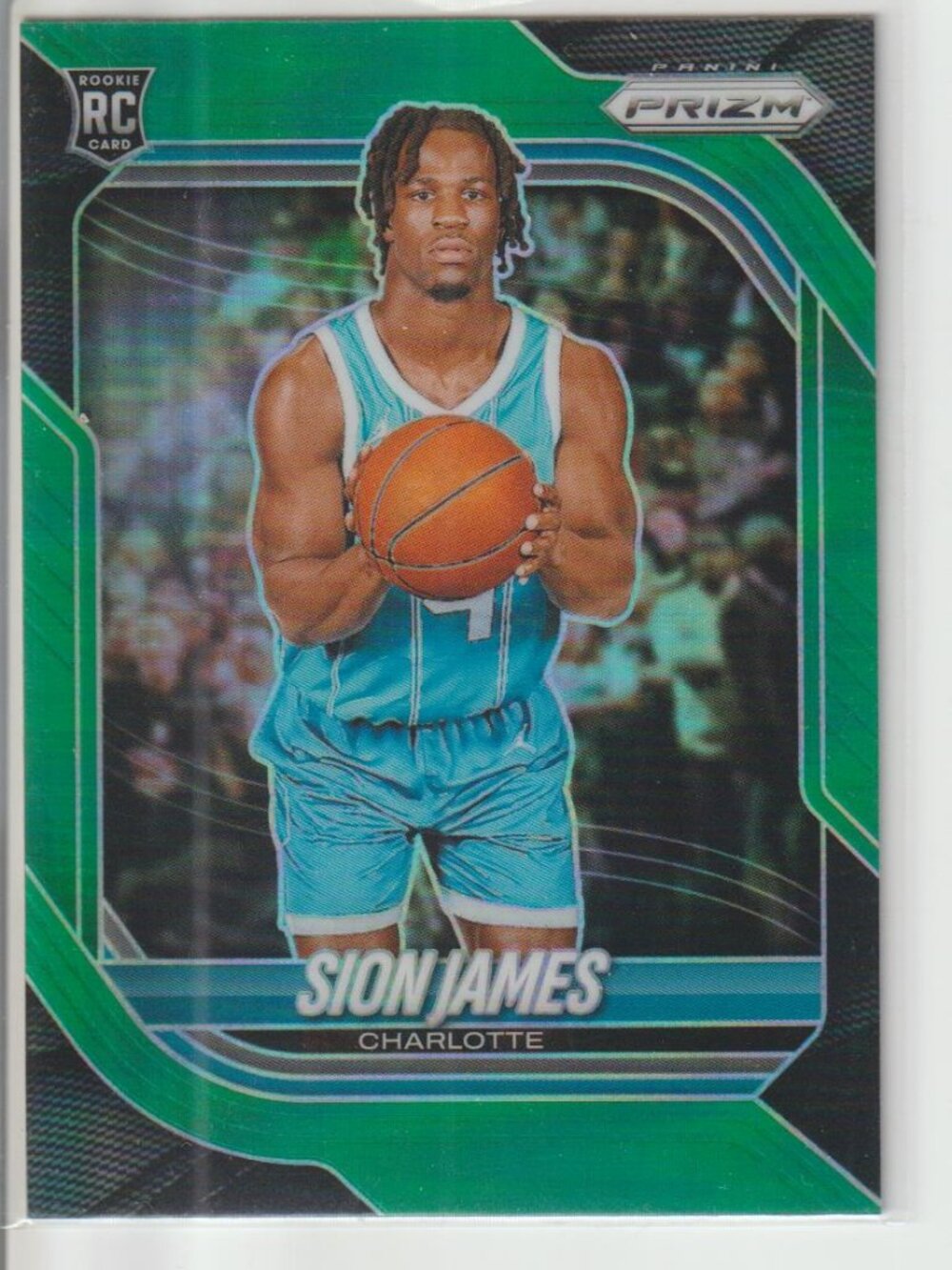 Sion James 2025-26 Panini Prizm #24 RC Green Prizm Rookie Charlotte